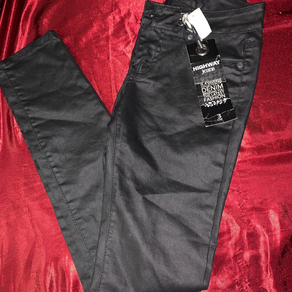 Black Jeggings with Faux Leather Coating